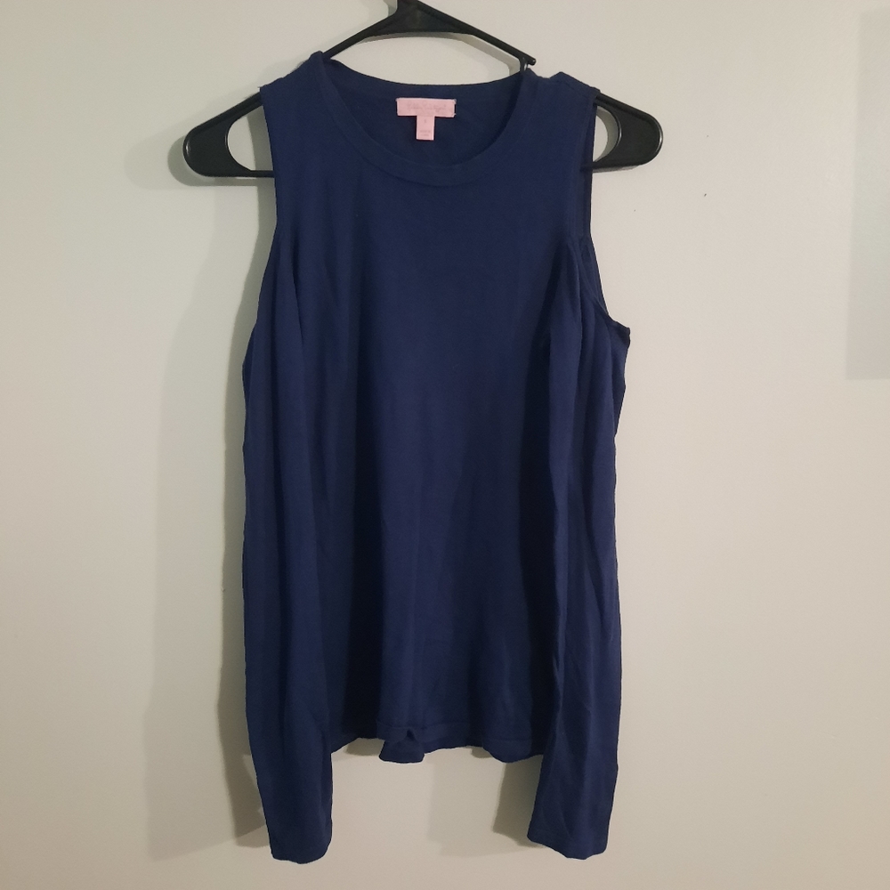 LILLY PULITZER cold shoulder long sleeve top in blue, size S GUC